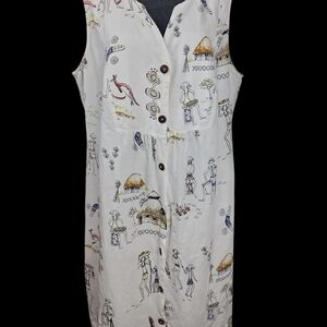 ORCHADIA | White Linen Dress‎ Featuring Aboriginal Australian Wearable Art | 1X